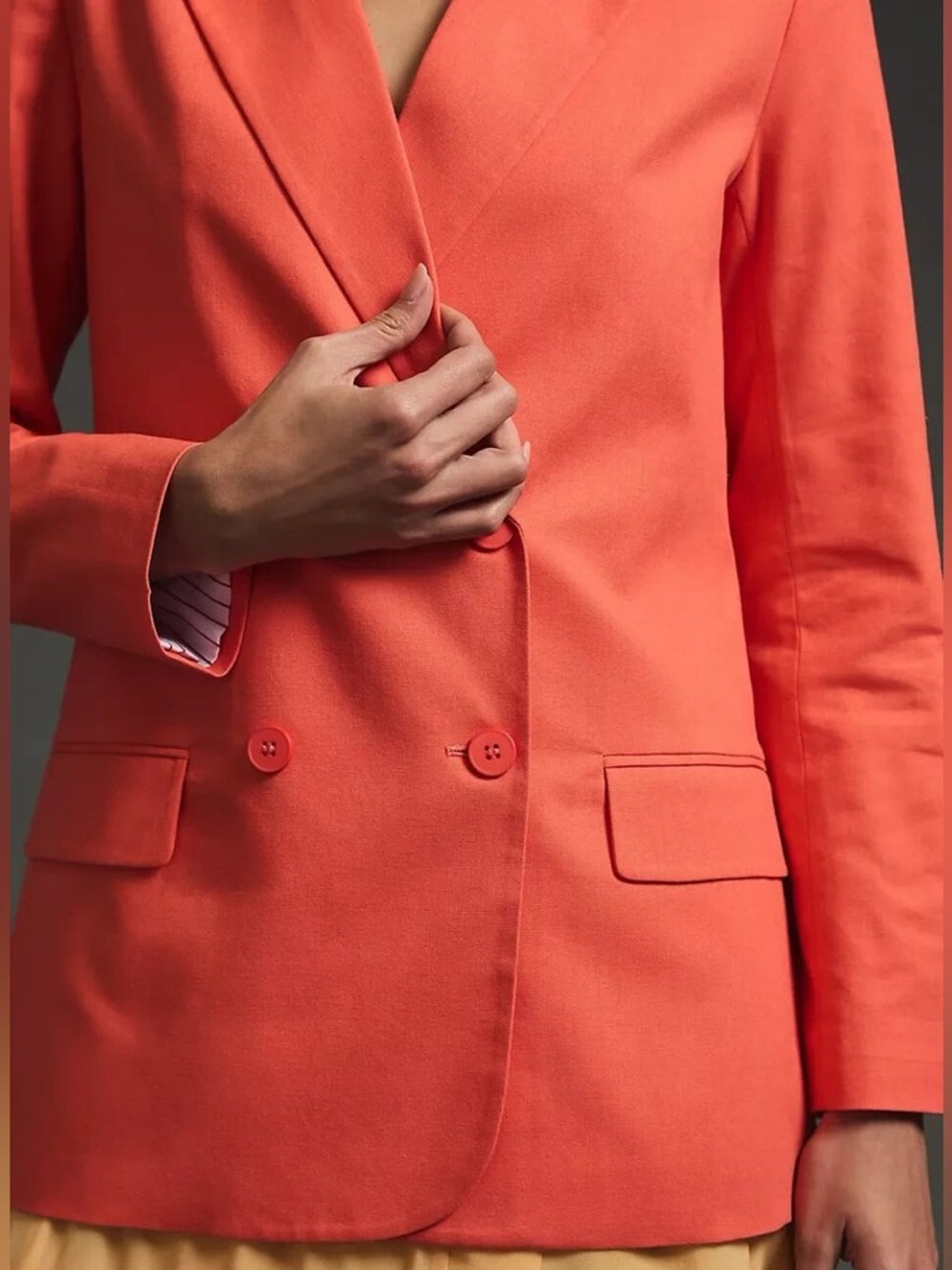 ANTHROPOLOGIE DOLAN LINEN BOYFRIEND DOUBLE BREASTED BLAZER  COAT CORAL Sz M NWOT - Picture 5 of 15